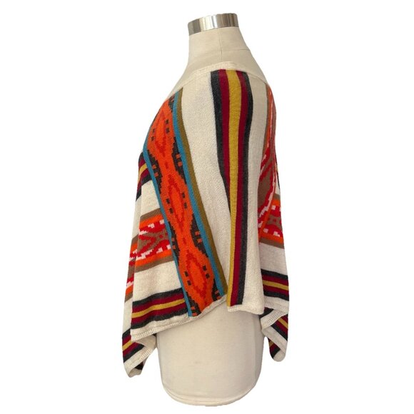 Sol Alpaca Poncho OS Womens Andgyle Orange Cream Striped Pullover Baby Alpaca - Picture 6 of 8
